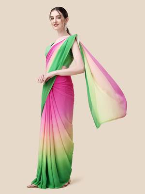 Vastranad Soft Poly Georgette Ombre Print Celebrity Saree. Saree Has A Light Weight Fine Print And Print Blouse. 5