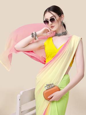 Vastranad Soft Poly Georgette Ombre Print Celebrity Saree. Saree Has A Lightweight Fine Print And Print Blouse. 2