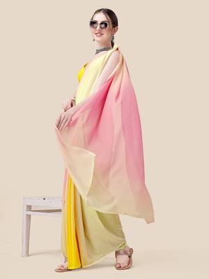 Vastranad Soft Poly Georgette Ombre Print Celebrity Saree. Saree Has A Lightweight Fine Print And Print Blouse. 4