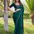 Rama green heavy hot fix zarkan stone border work satin silk chiffon party wear with blouse