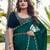Rama green heavy hot fix zarkan stone border work satin silk chiffon party wear with blouse