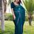 Teal blue heavy hot fix zarkan stone border work satin silk chiffon party wear with blouse