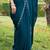 Teal blue heavy hot fix zarkan stone border work satin silk chiffon party wear with blouse