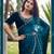 Teal blue heavy hot fix zarkan stone border work satin silk chiffon party wear with blouse