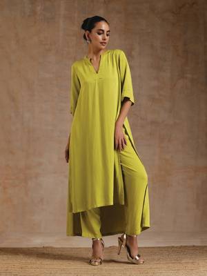 Lime Modal High-Low Relax Kurta Set 1