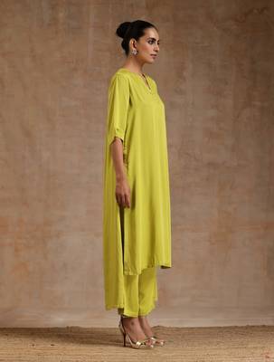 Lime Modal High-Low Relax Kurta Set 3