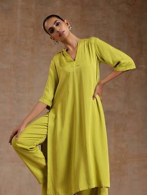 Lime Modal High-Low Relax Kurta Set 4