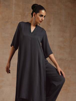 Grey Modal High-Low Relax Kurta Set 3