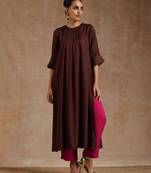 Cola Brown Modal Neck Pleat Kurta Set