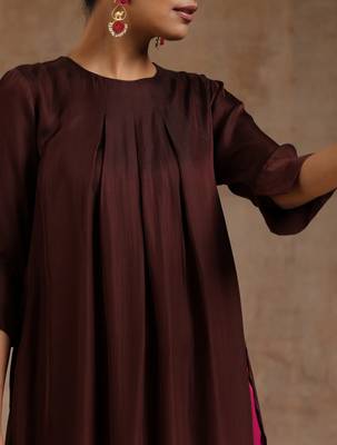 Cola Brown Modal Neck Pleat Kurta Set 4
