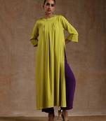Lime Modal Neck Pleat Kurta Set