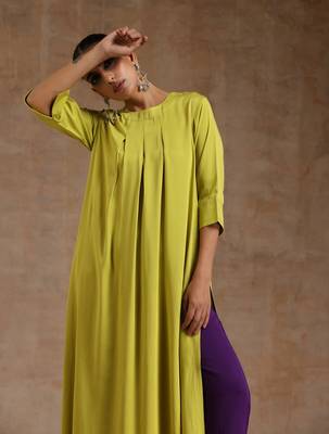 Lime Modal Neck Pleat Kurta Set 4