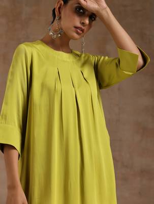 Lime Modal Neck Pleat Kurta Set 5