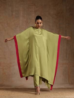 Light Green Modal High-Low Kaftan Kurta Set 3