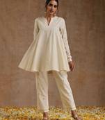 Ivory Gold Cotton Flared Co-Ord Set