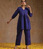 Spectrum Blue Gold Cotton Overlap Co-Ord Set