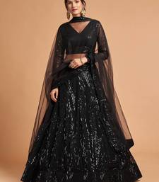 black net sequin work lehenga set choli with dupatta for women