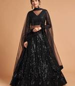 Black Net Sequin Work Lehenga Choli Set for Women