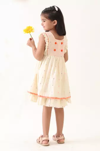 off-white multicolor cotton lurex gathered dress
