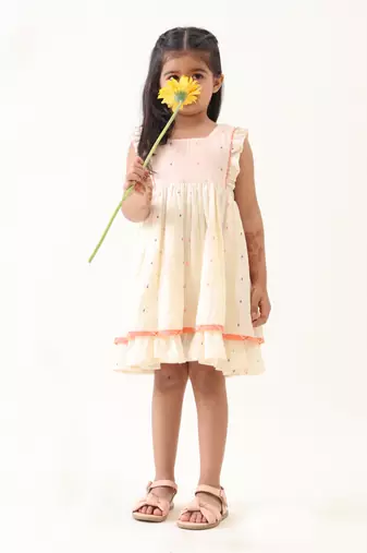 off-white multicolor cotton lurex gathered dress