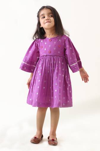 Jilmil purple cotton lurex handcrafted dress