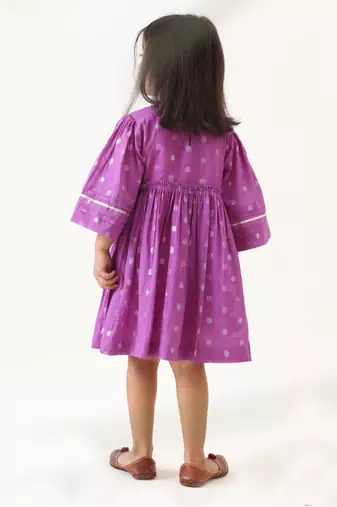 purple cotton lurex handcrafted dress