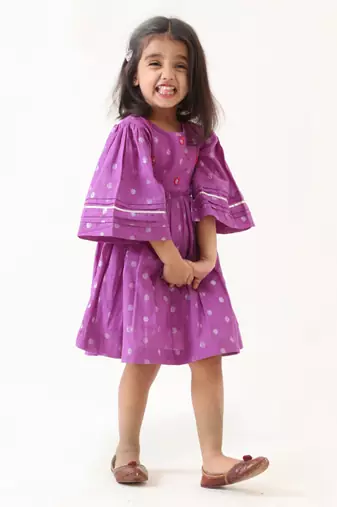 purple cotton lurex handcrafted dress