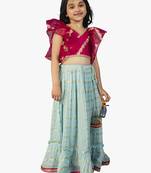 girl's pink-blue lehenga (set of 2)