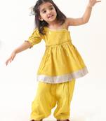 yellow cotton lurex flounce kurta pyjama (set of 2)
