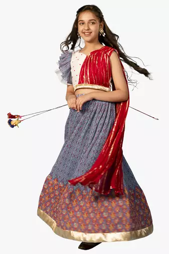 girl's blue lehenga choli