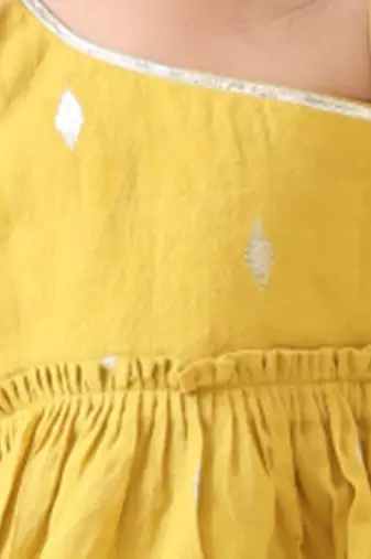 yellow cotton lurex flounce kurta pyjama (set of 2)