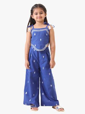 blue cotton silver lurex top with palazzo (set of 2) 1