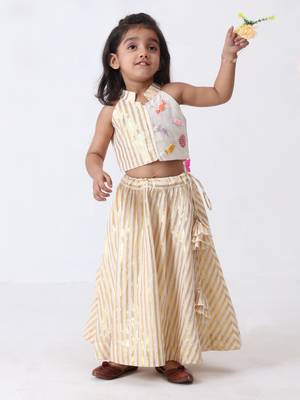 off-white cotton golden lurex handworked lahenga set 1