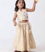 off-white cotton golden lurex handworked lahenga set