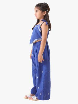 blue cotton silver lurex top with palazzo (set of 2) 3