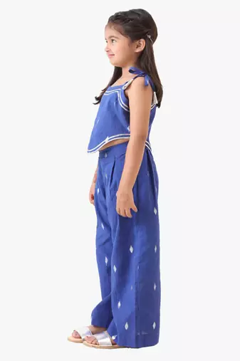 blue cotton silver lurex top with palazzo (set of 2)
