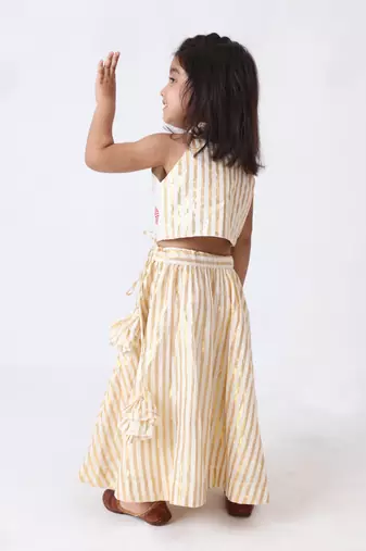 off-white cotton golden lurex handworked lahenga set