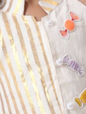 off-white cotton golden lurex handworked lahenga set 3