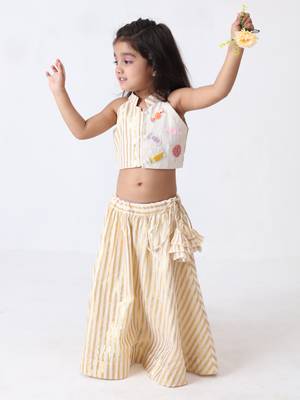 off-white cotton golden lurex handworked lahenga set 4