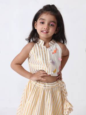 off-white cotton golden lurex handworked lahenga set 5