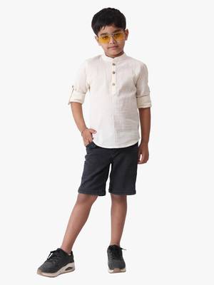 boy's cotton seersucker roll-up sleeves shirt 1