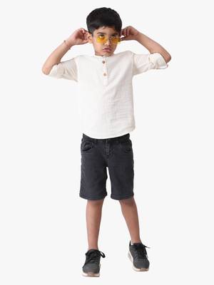boy's cotton seersucker roll-up sleeves shirt 3