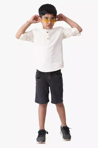 boy's cotton seersucker roll-up sleeves shirt