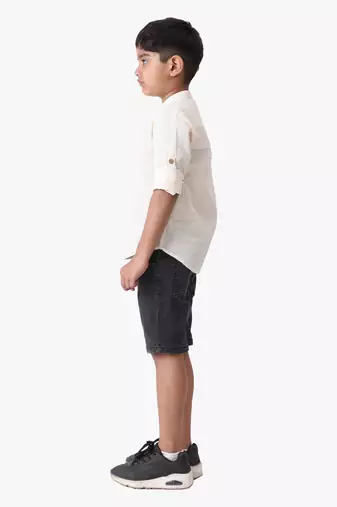 boy's cotton seersucker roll-up sleeves shirt
