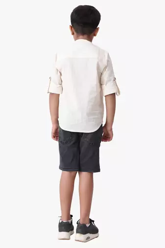 boy's cotton seersucker roll-up sleeves shirt