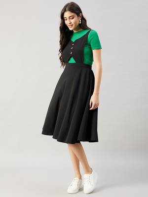 Winered women black pinafore flared dress 3