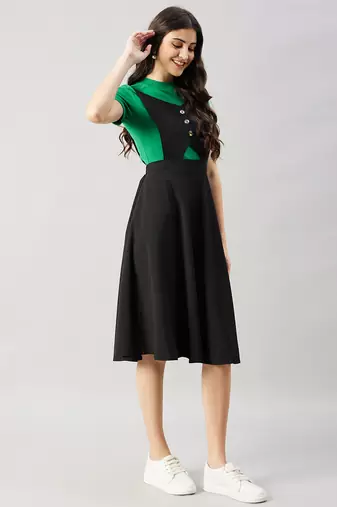 Winered women black pinafore flared dress
