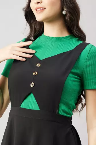 Winered women black pinafore flared dress