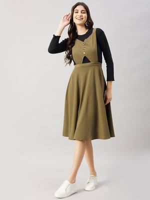 Winered women green pinafore flared dress 1