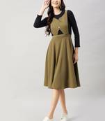 Winered women green pinafore flared dress